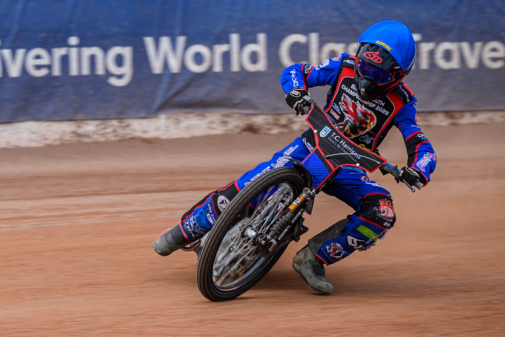 Emerson Betty (2) in action during the British Youth Speedway Championship at the National Speedway Stadium, Manchester on Sunday 10th August 2025. (Photo: Ian Charles | MI News)