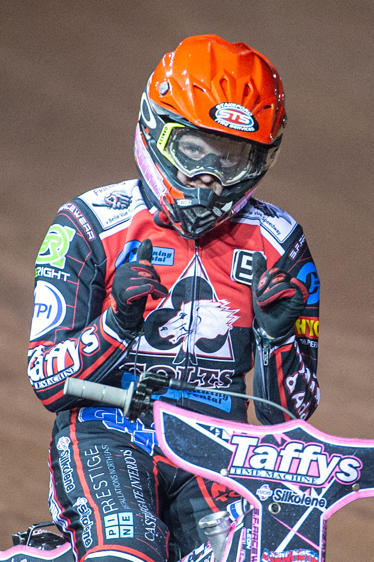 Photo: Ian Charles

Leon Flint  celebrates his win

Belle Vue Colts v Cradley Heathens, SGB National League KO Cup Semi Final 2nd Leg, Belle Vue National Speedway Stadium, Manchester, Wednesday 18  September  2019