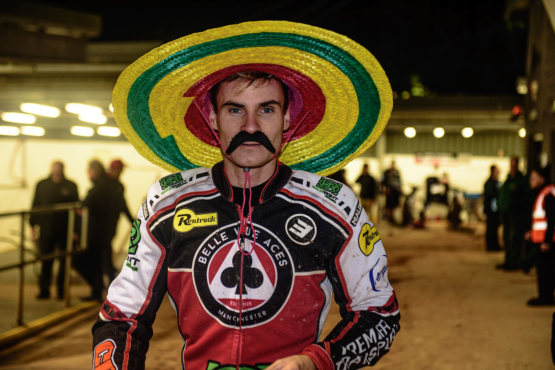 MANCHESTER, UK. OCT 11TH  Steve Worrall with the Mexican look during the SGB Premiership Grand Final 1st Leg between Belle Vue Aces and Peterborough Panthers at the National Speedway Stadium, Manchester on Monday 11th October 2021. (Credit: Ian Charles | MI News)