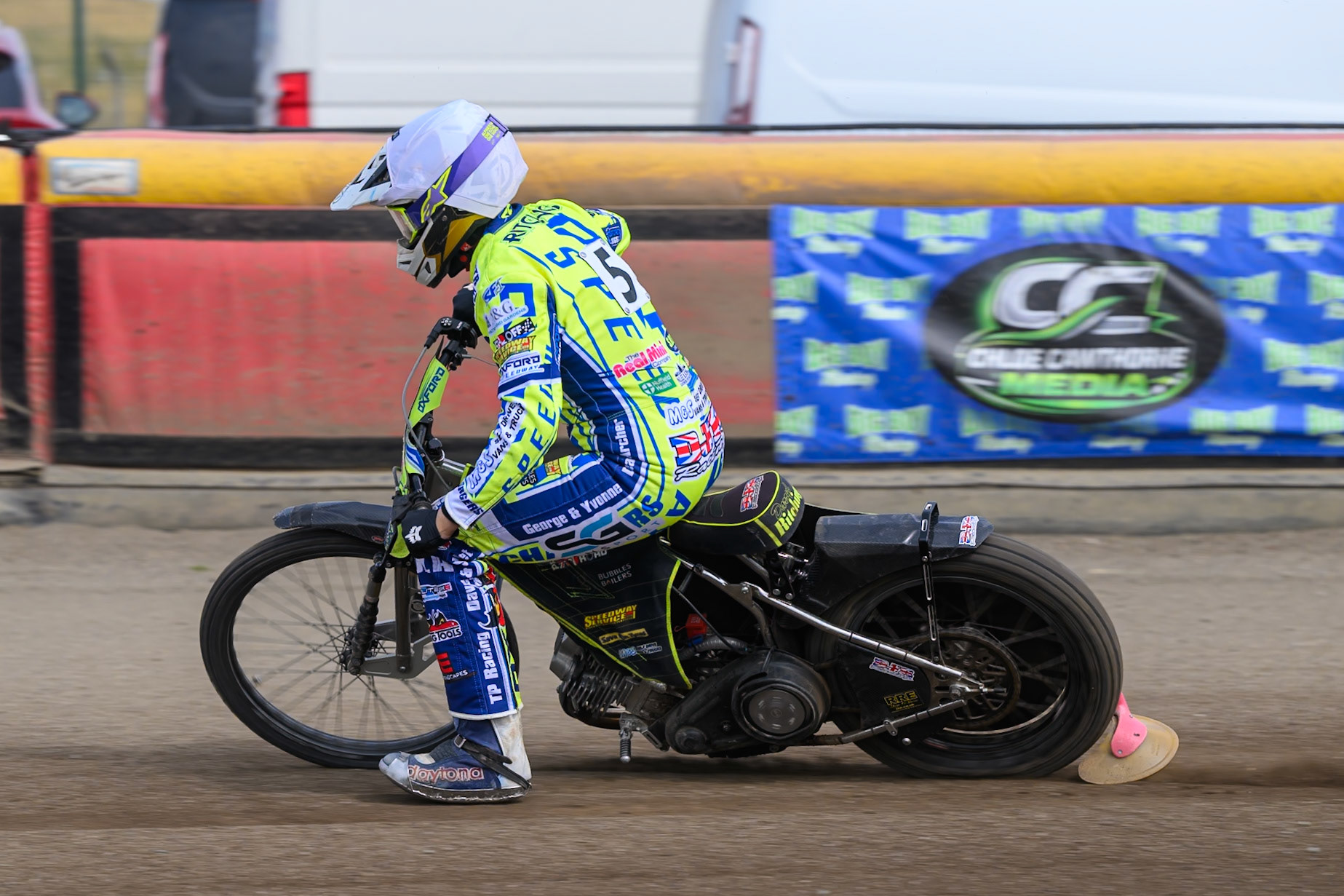 Darryl Ritchings of Oxford Chargers gets out of shape as he hits a rut during the WSRA National Development League match between Buxton Bulls and Oxford Chargers at Hi-Edge Speedway, Buxton on Sunday 2nd August 2026. (Photo: Ian Charles | MI News)