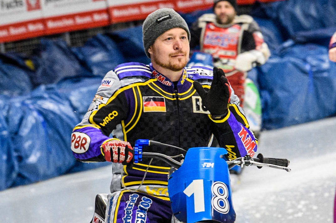 German Reserve Christoph Kirchner (18) during the FIM Ice Speedway Gladiators World Championship Final 1 at the Max-Aicher-Arena, Inzell on Saturday 23 March 2024. (Photo: Ian Charles | MI News)