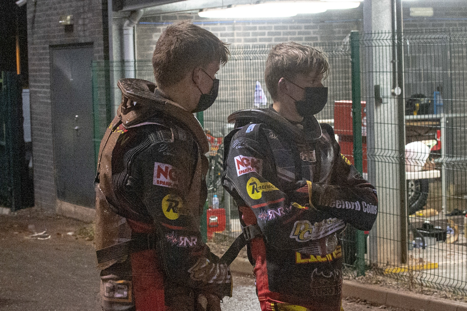 Photo: Ian CharlesJoe Thompson  (left) with twin brother Dan Sports Insure British Speedway Championship Final, National Speedway Stadium, Manchester Monday  28  September  2020