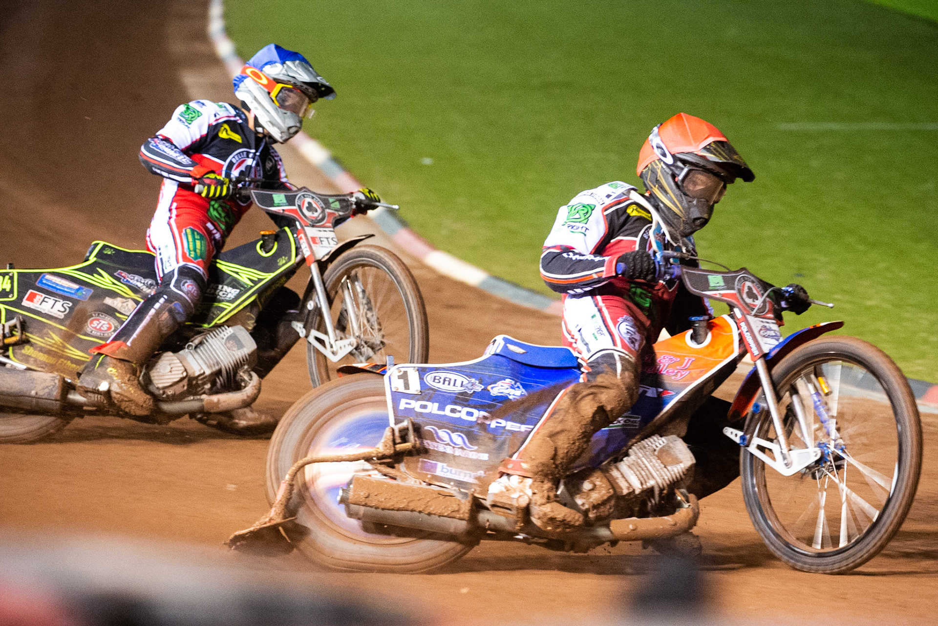 Photo: Ian CharlesBrady Kurtz of Belle Vue 'BikeRight' Aces (Red) and Jye Etheridge of Belle Vue 'BikeRight' Aces  (Blue)Belle Vue ‘Bikerite ’Aces v ‘ATPI’ All Stars, Premiership Challenge, National Speedway Stadium, Manchester Thursday  24  September  2020
