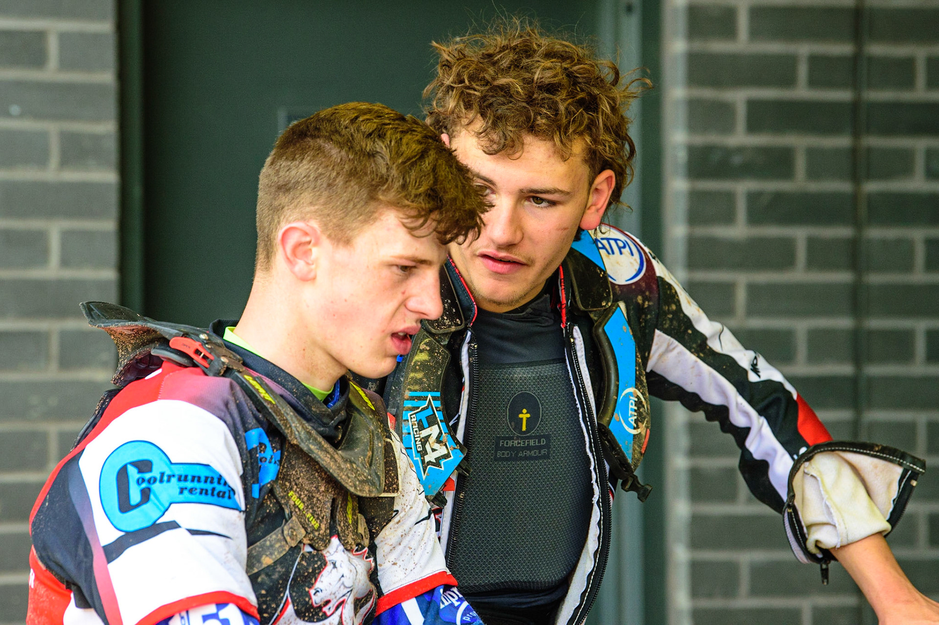 MANCHESTER, UK.  JUN 3RD  Jake Mulford (left) with team mate Harry McGurk  during the National Development League match between Belle Vue Colts and Oxford Chargers at the National Speedway Stadium, Manchester on Friday 3rd June 2022. (Credit: Ian Charles | MI News)