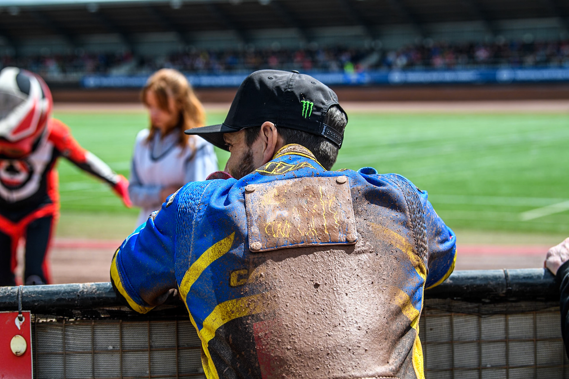 Chris Holder watches the track prep after the fourth heat during the Rowe Motor Oil Premiership match between Belle Vue Aces and Sheffield Tigers at the National Speedway Stadium, Manchester on Monday 27th May 2024. (Photo: Ian Charles | MI News)
