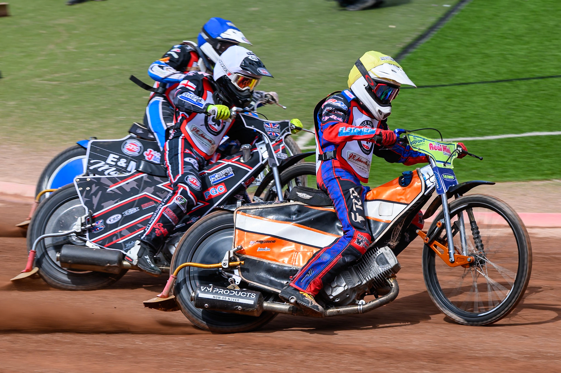 COLTS ACADEMY INDIVIDUAL EVENT Harry Fletcher in Yellow rides outside Jack Shimelt in White, Lee Harrison in Blue during the JR Ashworth &amp; Sons Colts Academy Event at the National Speedway Stadium, Manchester on Sunday 19th July 2026. (Photo: Ian Charles | MI News)