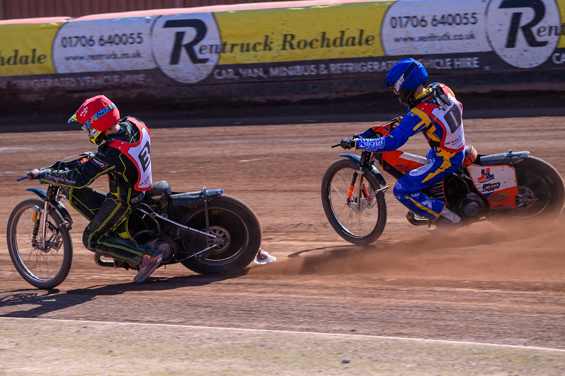 COLTS ACADEMY INDIVIDUAL EVENT FINAL: Ben Whalley   in Red leading Jordy Loftus in Blue  during the JR Ashworth &amp; Sons Colts Academy Event at the National Speedway Stadium, Manchester on Sunday 19th July 2026. (Photo: Ian Charles | MI News)