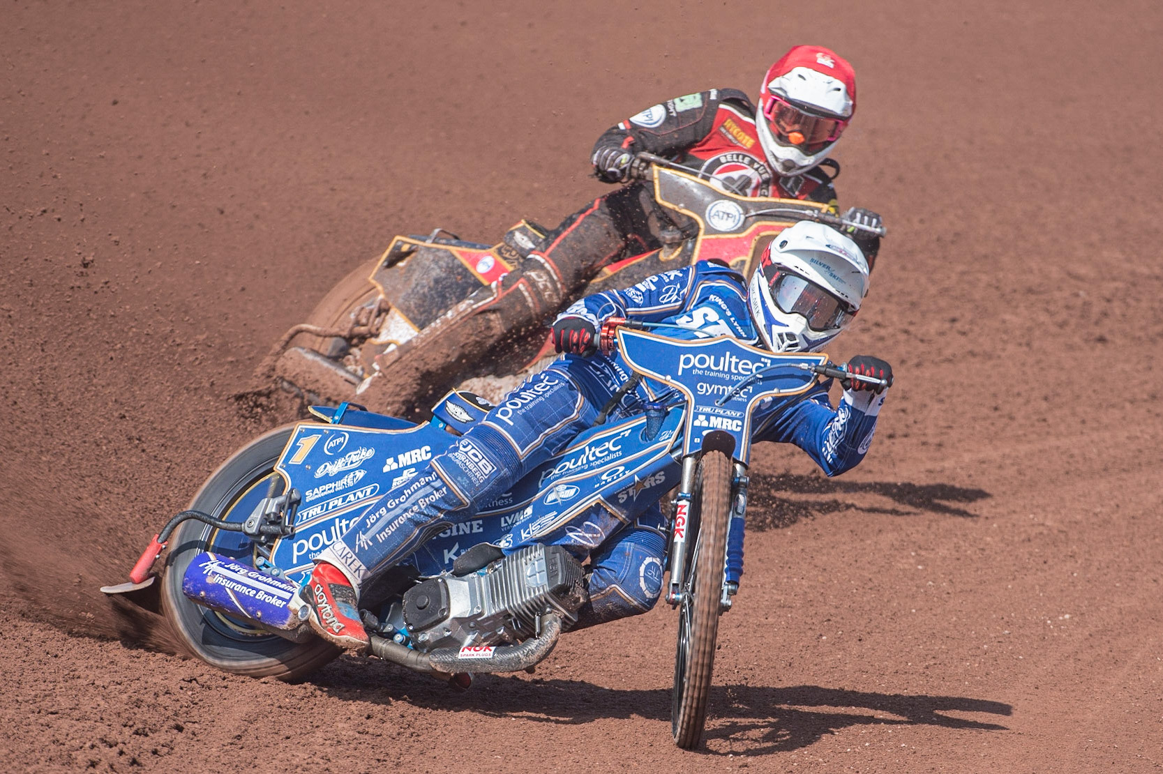 Photo: Ian Charles

Robert Lambert  (White) leads Max Fricke (Red)

Belle Vue Aces v Kings Lynn Stars, British Speedway Premiership, Belle Vue National Speedway Stadium, Manchester, Monday 26  August  2019