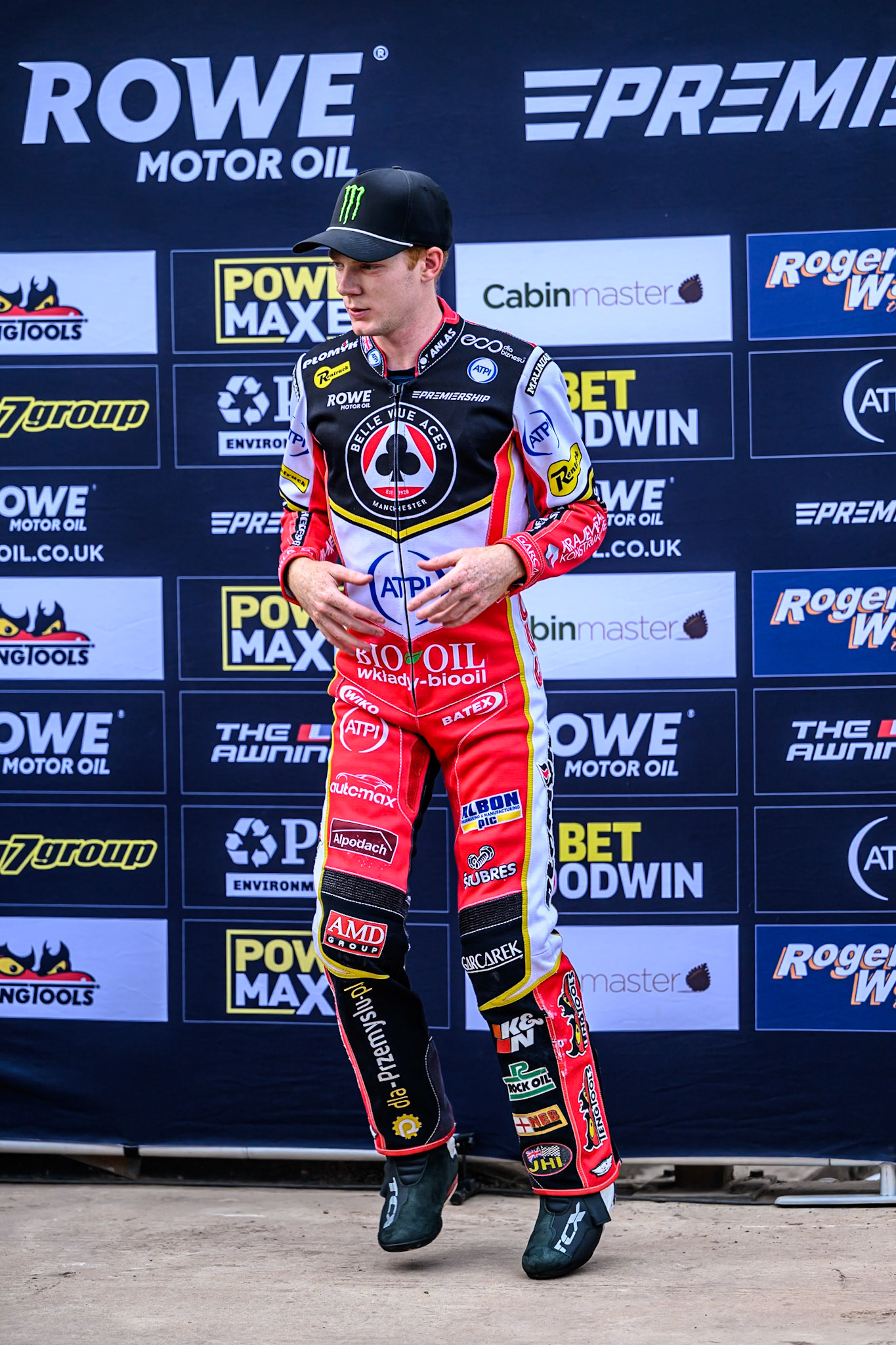 Dan Bewley of Belle Vue Aces   warms up during the Rowe Motor Oil Premiership match between Sheffield Tigers and Belle Vue Aces at Owlerton Stadium, Sheffield on Monday 11th August 2025. (Photo: Ian Charles | MI News)