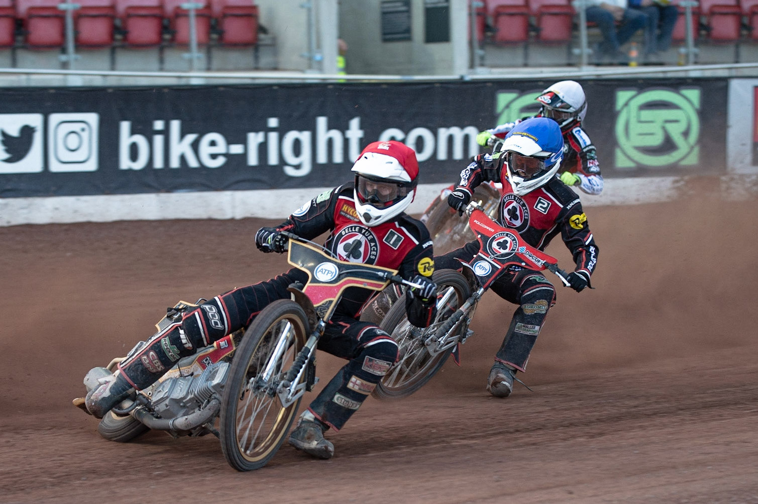 Photo by Ian Charles

Max Fricke  (Red) leads Jaimon Lidsey  (Blue) and Nicolai Klindt  (White)

Belle Vue Aces v Poole Pirates, British Speedway Premiership, Belle Vue National Speedway Stadium, Manchester, Monday 1  July  2019