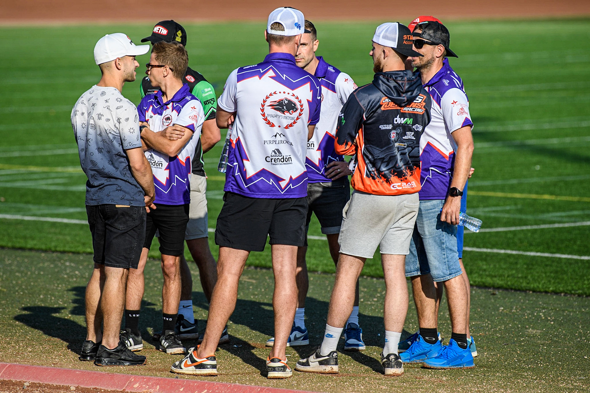 Peterborough Crendon Panthers have an on track meeting before the Sports Insure Premiership match between Belle Vue Aces and Peterborough at the National Speedway Stadium, Manchester on Monday 19th June 2023. (Photo: Ian Charles | MI News)