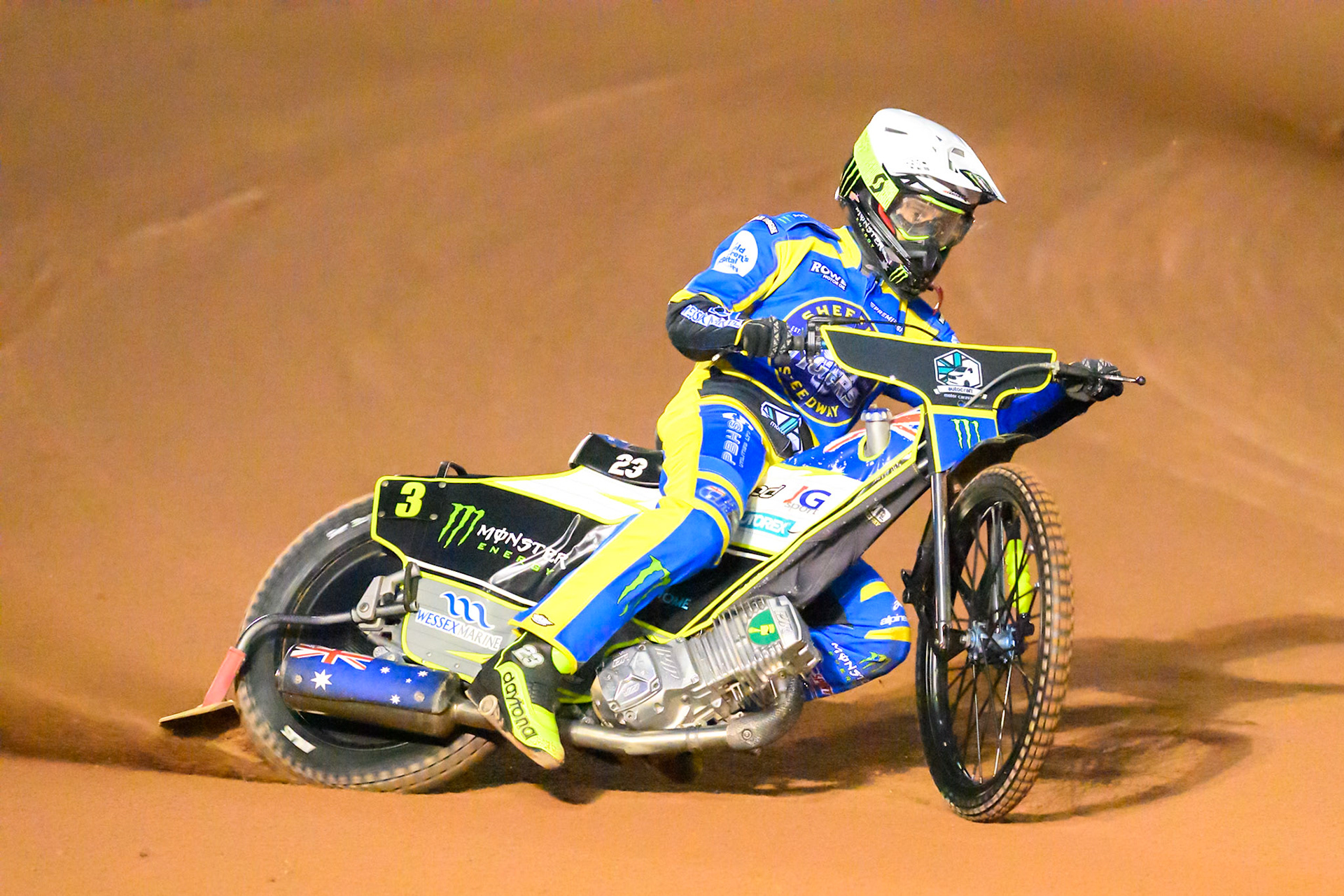 Chris Holder of Sheffield Tigers   in action during the Knockout Cup, Northern Section match between Belle Vue Aces and Sheffield Tigers at the National Speedway Stadium, Manchester on Monday 30th March 2026. (Photo: Ian Charles | MI News)