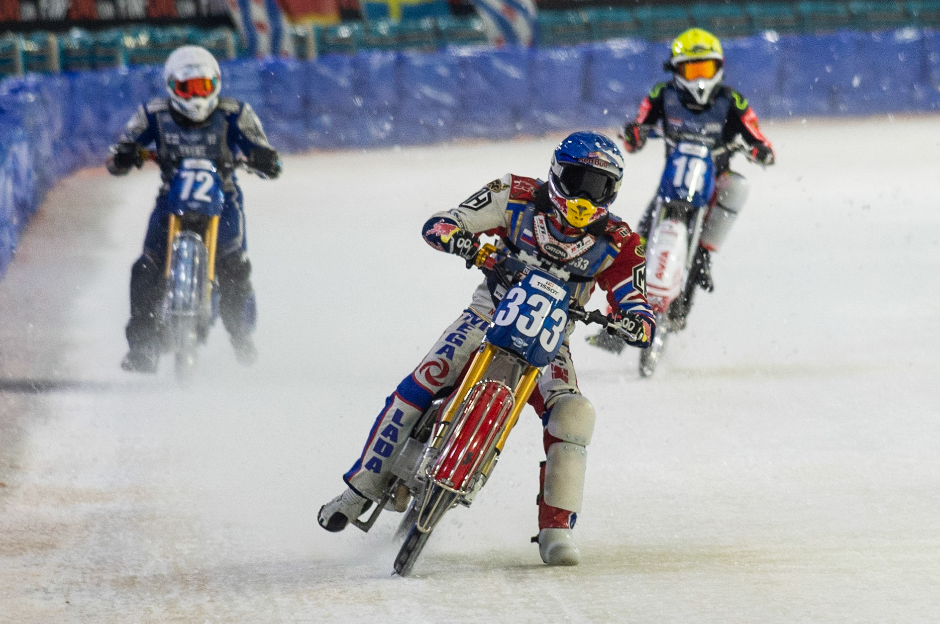 Photo: Ian Charles

Danil Ivanov (333) leads Tomi Tani (72) and Niek Schaap (18)

FIM Ice Speedway Gladiators World Championship, Event 5.2, Ice Rink Thialf, Heerenveen, Netherlands Sunday  31  March  2019