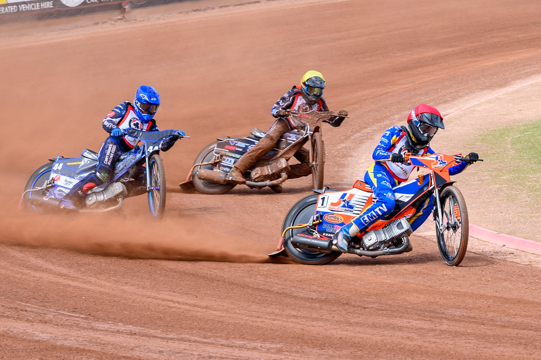 COLTS ACADEMY INDIVIDUAL EVENT Jordy Loftus in Red leading Charlie Southwick in Blue and Seth Norman in Yellow  during the JR Ashworth &amp; Sons Colts Academy event at the National Speedway Stadium, Manchester on Sunday 19th July 2026. (Photo: Ian Charles | MI News)