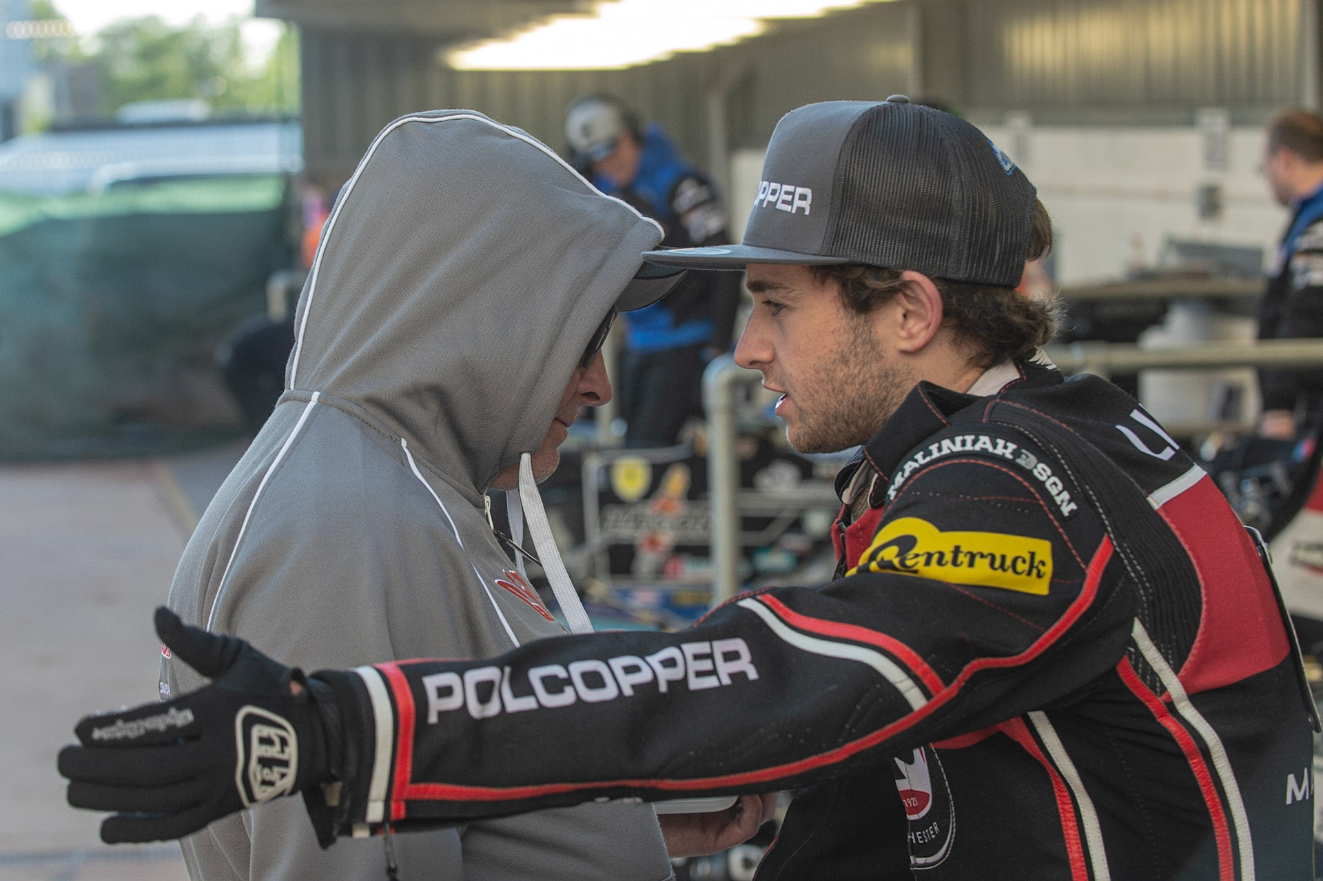 Photo: Ian Charles

Jaimon Lidsey (right) chats with Alun Rossiter

Belle Vue Aces v Swindon Robins, British Speedway Premiership, Belle Vue National Speedway Stadium, Manchester, Monday 20  May  2019