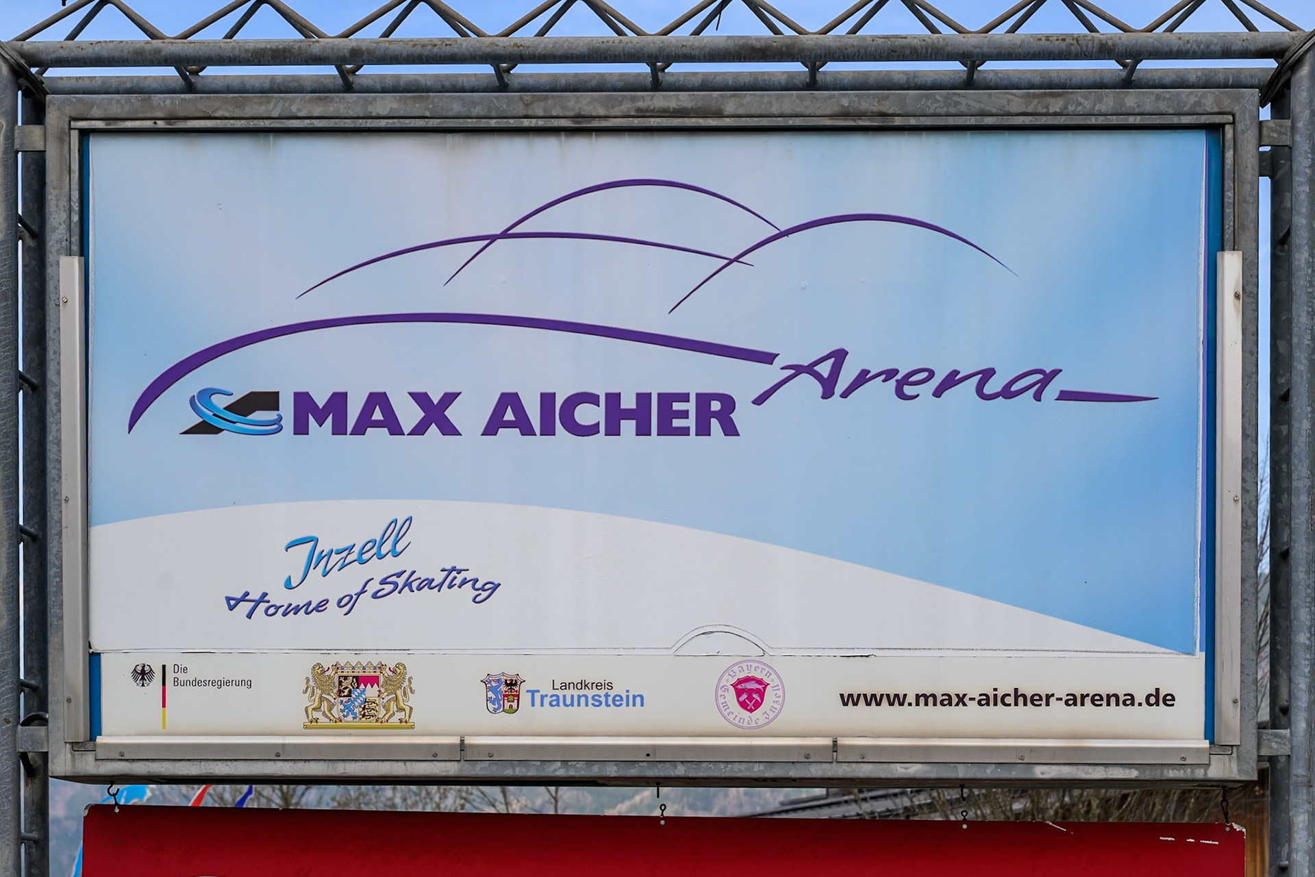 The sign at the entrance to the Arena during the Ice Speedway Gladiators World Championship Final 1 at Max-Aicher-Arena, Inzell on Saturday 14th March 2026. (Photo: Ian Charles | MI News)