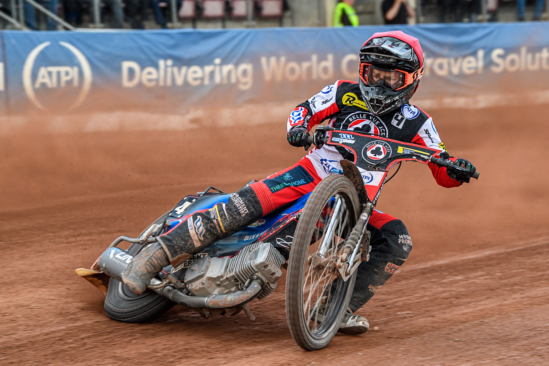Belle Vue Aces' Ben Cook  in action during the Rowe Motor Oil Premiership match between Belle Vue Aces and Sheffield Tigers at the National Speedway Stadium, Manchester on Monday 26th August 2024. (Photo: Ian Charles | MI News)