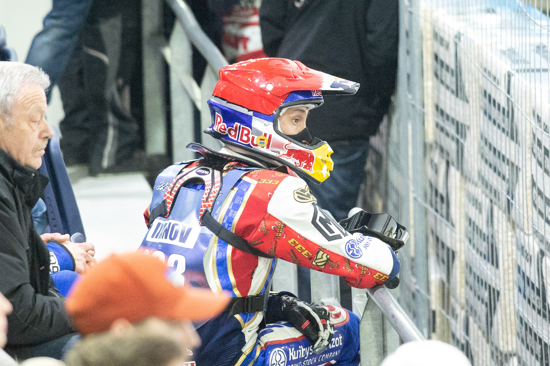 Photo: Ian Charles

Danil Ivanov (333) watches the racing before his next heat

FIM Ice Speedway Gladiators World Championship, Event 5.1, Ice Rink Thialf, Heerenveen, Netherlands Saturday  30  March  2019