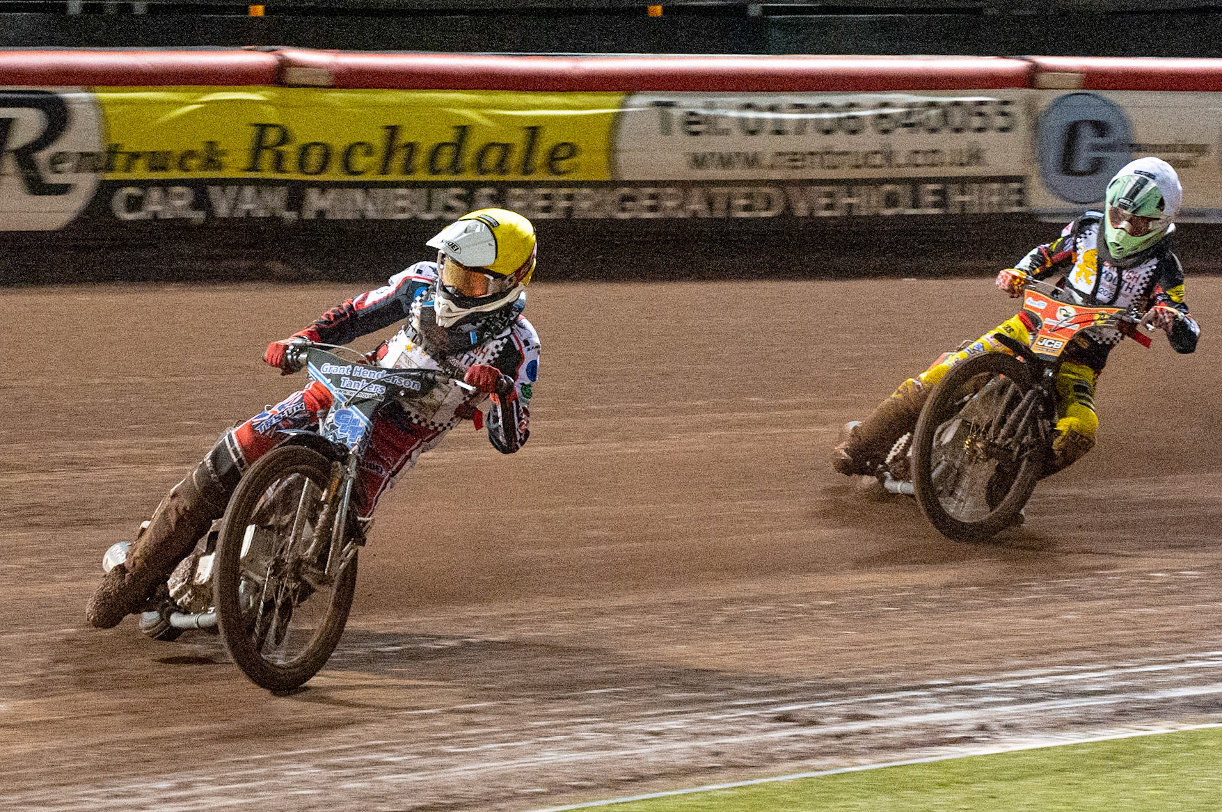 Photo: Ian CharlesHarry McGurk (Yellow) leads Joe Thompson (White) (500cc A Class)British Youth Speedway Championship (Round 5), National Speedway Stadium, Manchester Saturday  10  October  2020