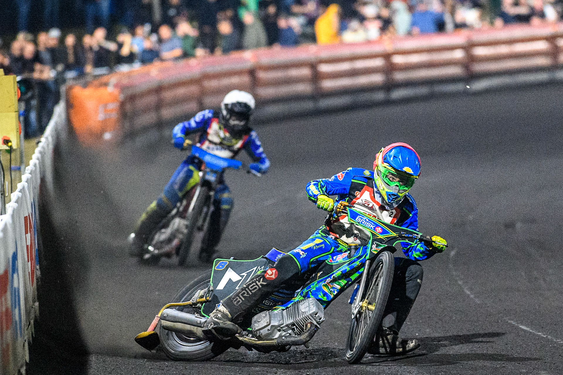 Michael West of Australia in Red leading Artjoms Juhno of Latvia in White during the Golden JOPA Helmet at Sportpark Veenoord, Veenoord, Netherlands on Saturday 21st September 2024. (Photo: Ian Charles | MI News)