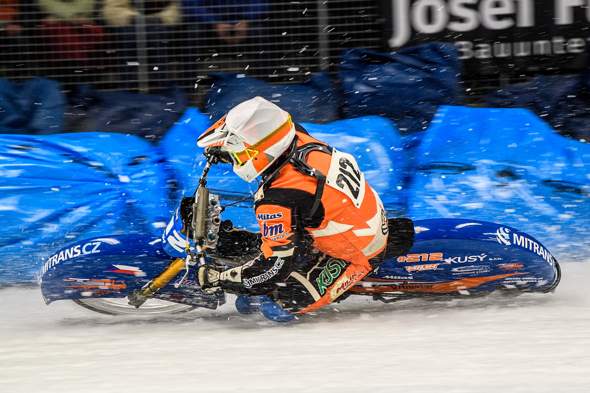 Lukas Hutla (212) of the Czech Republic in action during the Ice Speedway Gladiators World Championship Final 1 at Max-Aicher-Arena, Inzell on Saturday 15th March 2025. (Photo: Ian Charles | MI News)