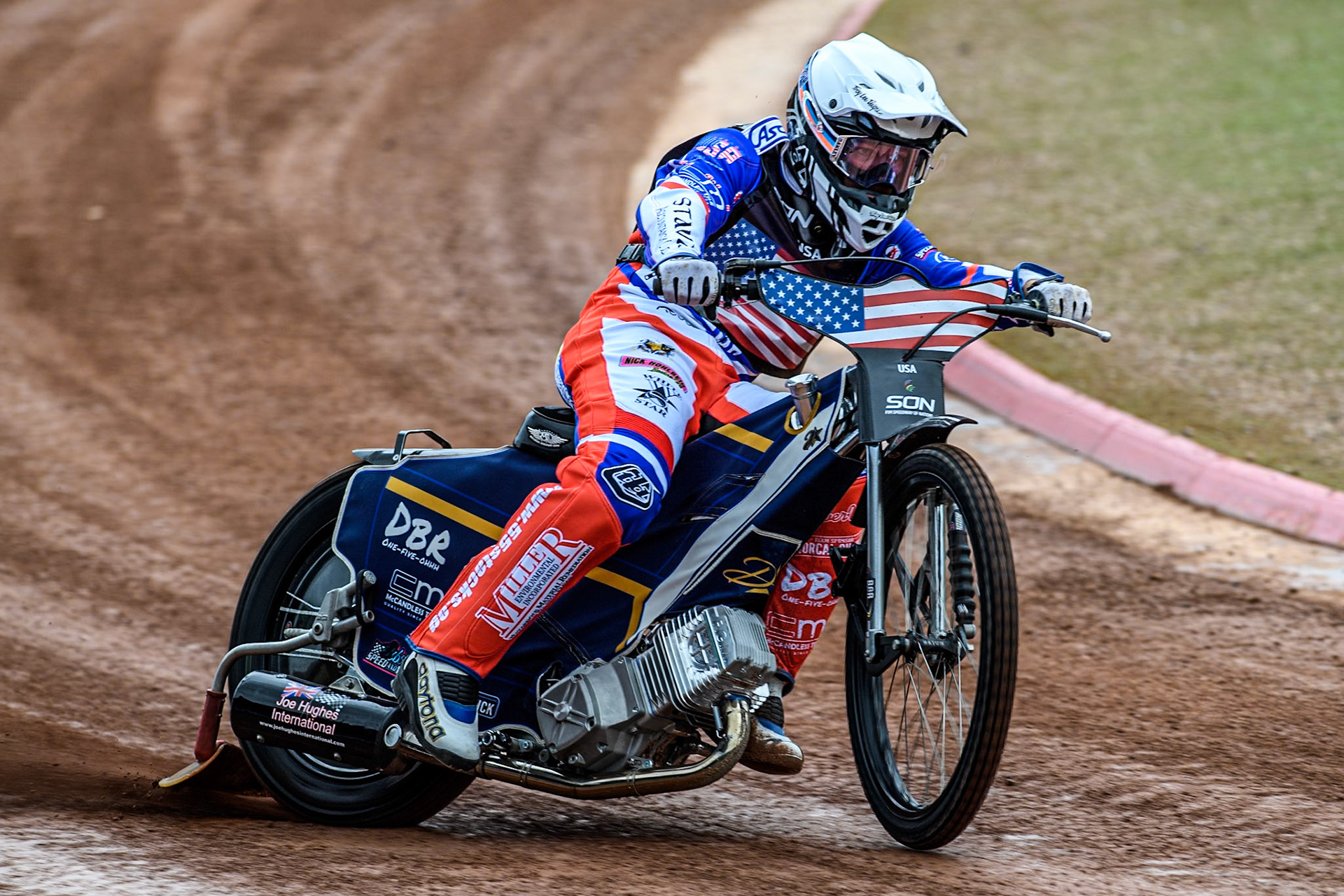Broc Nicol of the USA practices during the Monster Energy FIM Speedway of Nation Semi Final 2 at the National Speedway Stadium, Manchester on Wednesday 10th July 2024. (Photo: Ian Charles | MI News)
