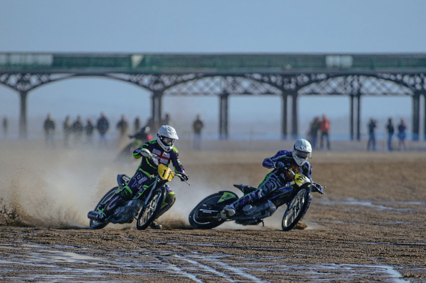 Paul Cooper (11) battles with Aaron Butcher (20) during the Fylde ACU British Sand Racing Masters Championship on  Sunday 2nd October 2022. (Credit: Ian Charles | MI News)