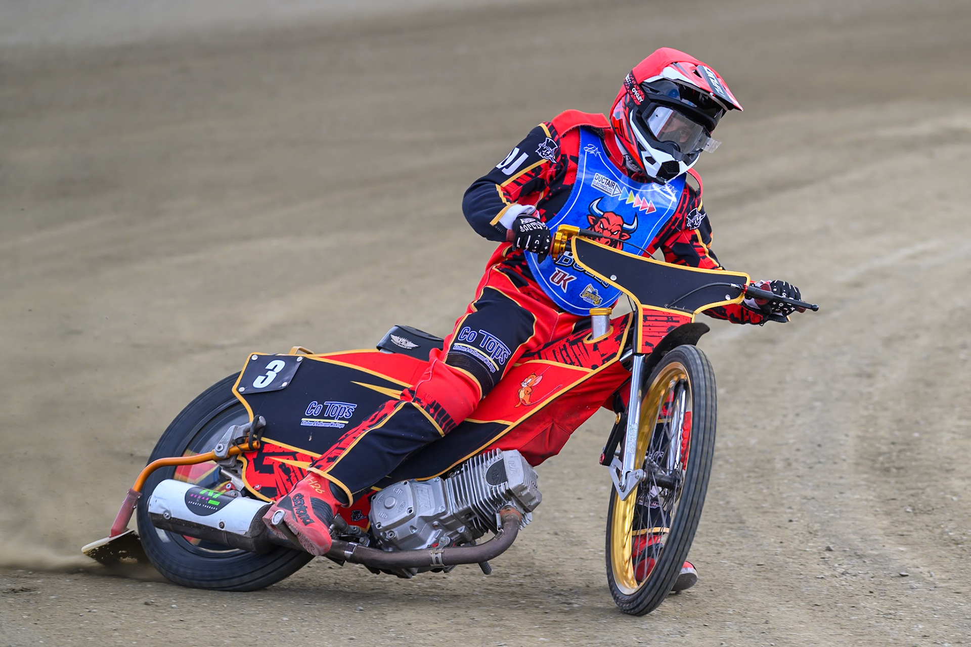 Luke Harris of Buxton Bulls   in action during the  Challenge match between Buxton Bulls and NDL Nomads at Hi-Edge Speedway, Buxton on Sunday 19th April 2026. (Photo: Ian Charles | MI News)