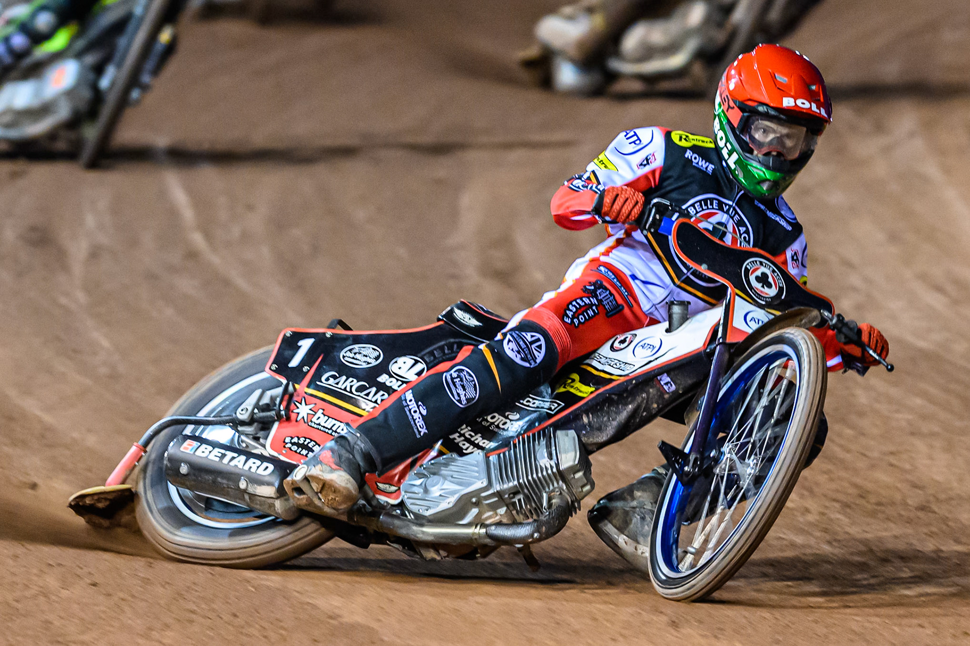 Brady Kurtz of Belle Vue Aces  in action during the Rowe Motor Oil Premiership Play Off Semi Final 1 (1st Leg)  between Belle Vue Aces and Ipswich Witches at the National Speedway Stadium, Manchester on Monday 8th September 2025. (Photo: Ian Charles | MI News)