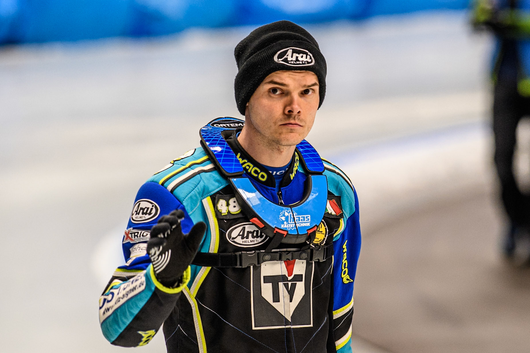 Luca Bauer (48) of Germany during the Ice Speedway Gladiators World Championship Final 2 at Max-Aicher-Arena, Inzell on Sunday 16th March 2025. (Photo: Ian Charles | MI News)