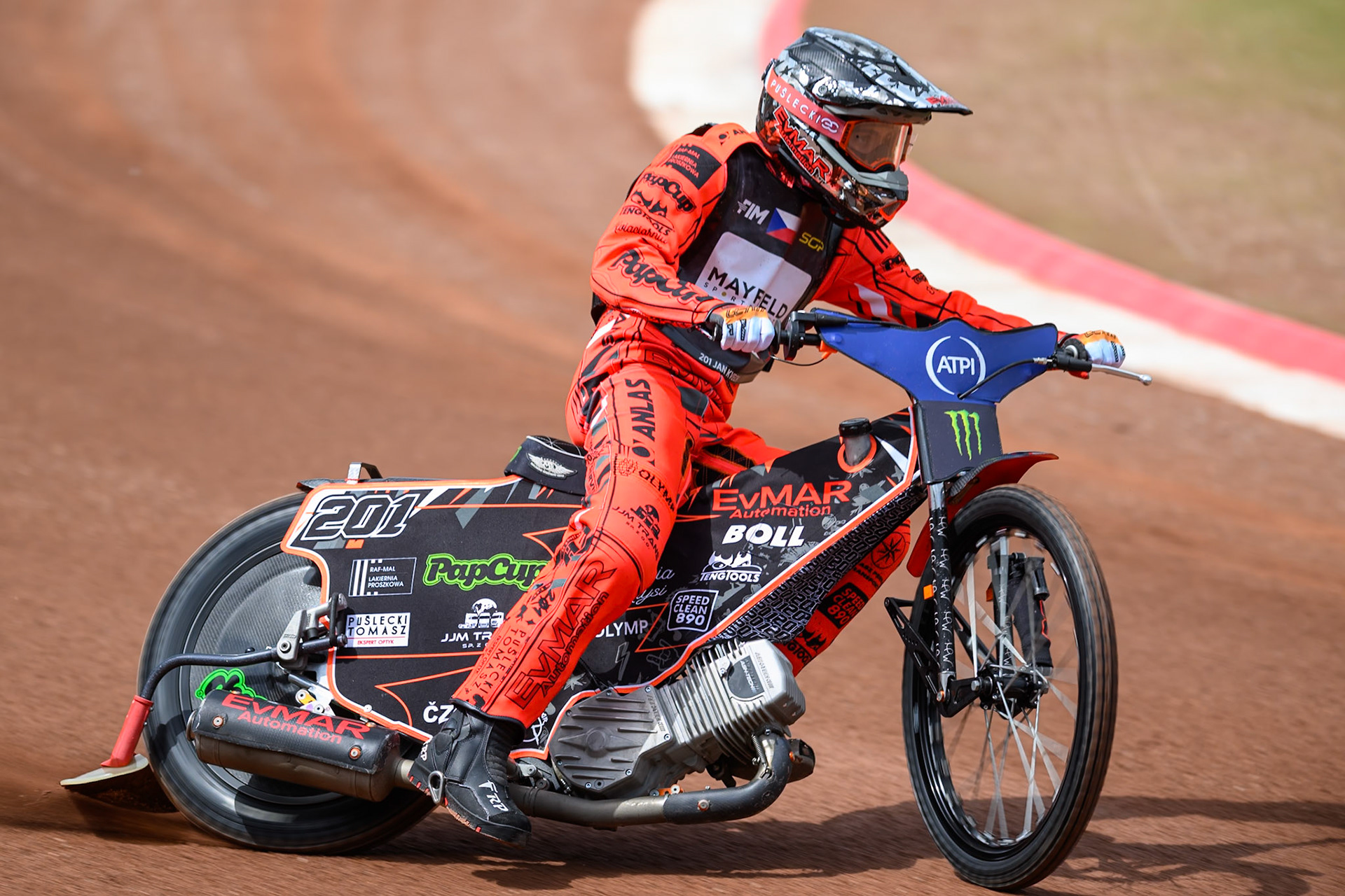 Jan Kvech (201) of Czech Republic during practice for  practice for the ATPI  FIM Speedway GP of Manchester at the National Speedway Stadium, Manchester on Friday 5th June 2026. (Photo: Ian Charles | MI News)