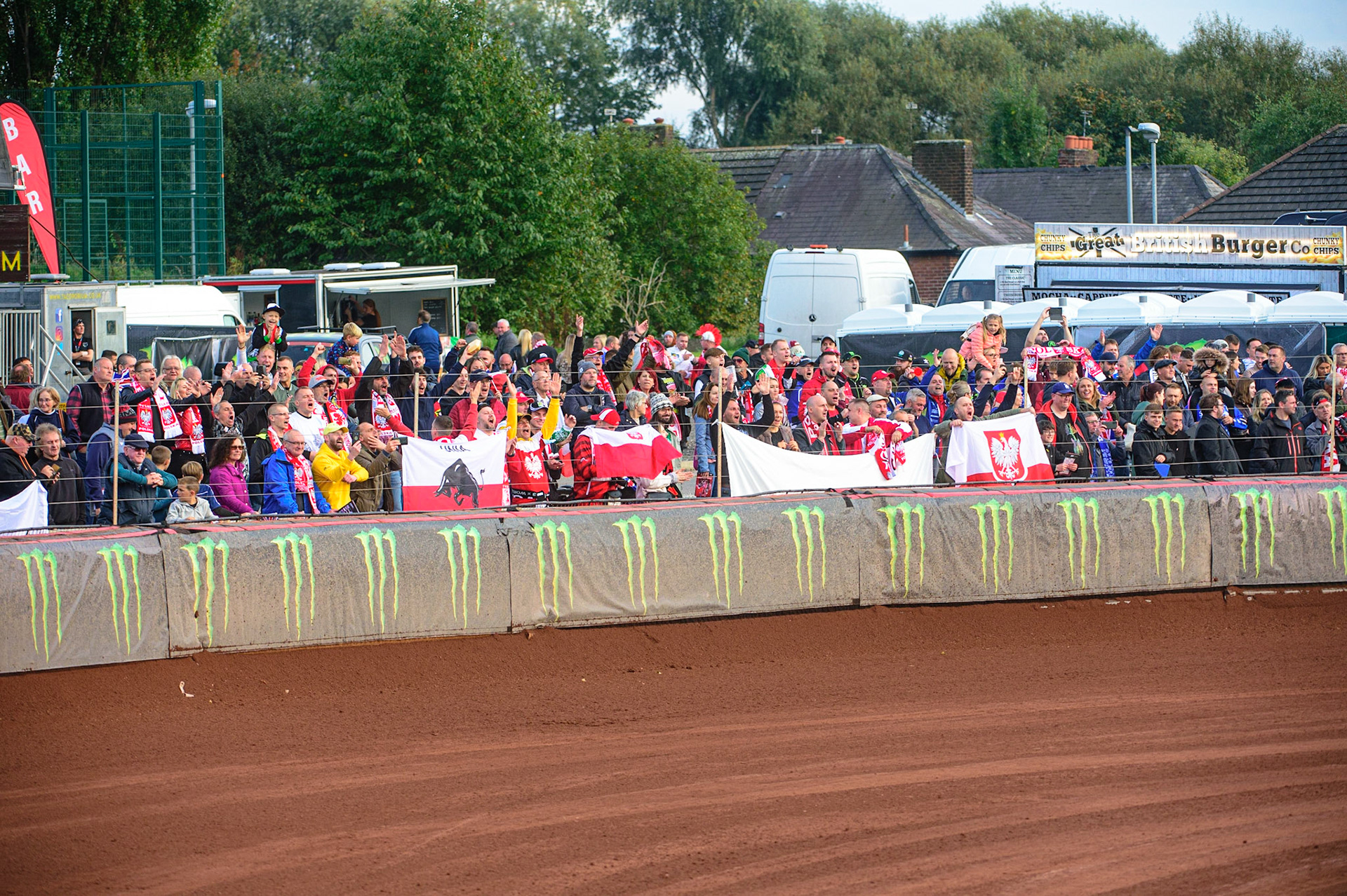 MANCHESTER, UK. OCT 16TH Polish fans cheer their riders during the Monster Energy FIM Speedway of Nations at the National Speedway Stadium, Manchester on Saturday  16th October 2021. (Credit: Ian Charles | MI News)