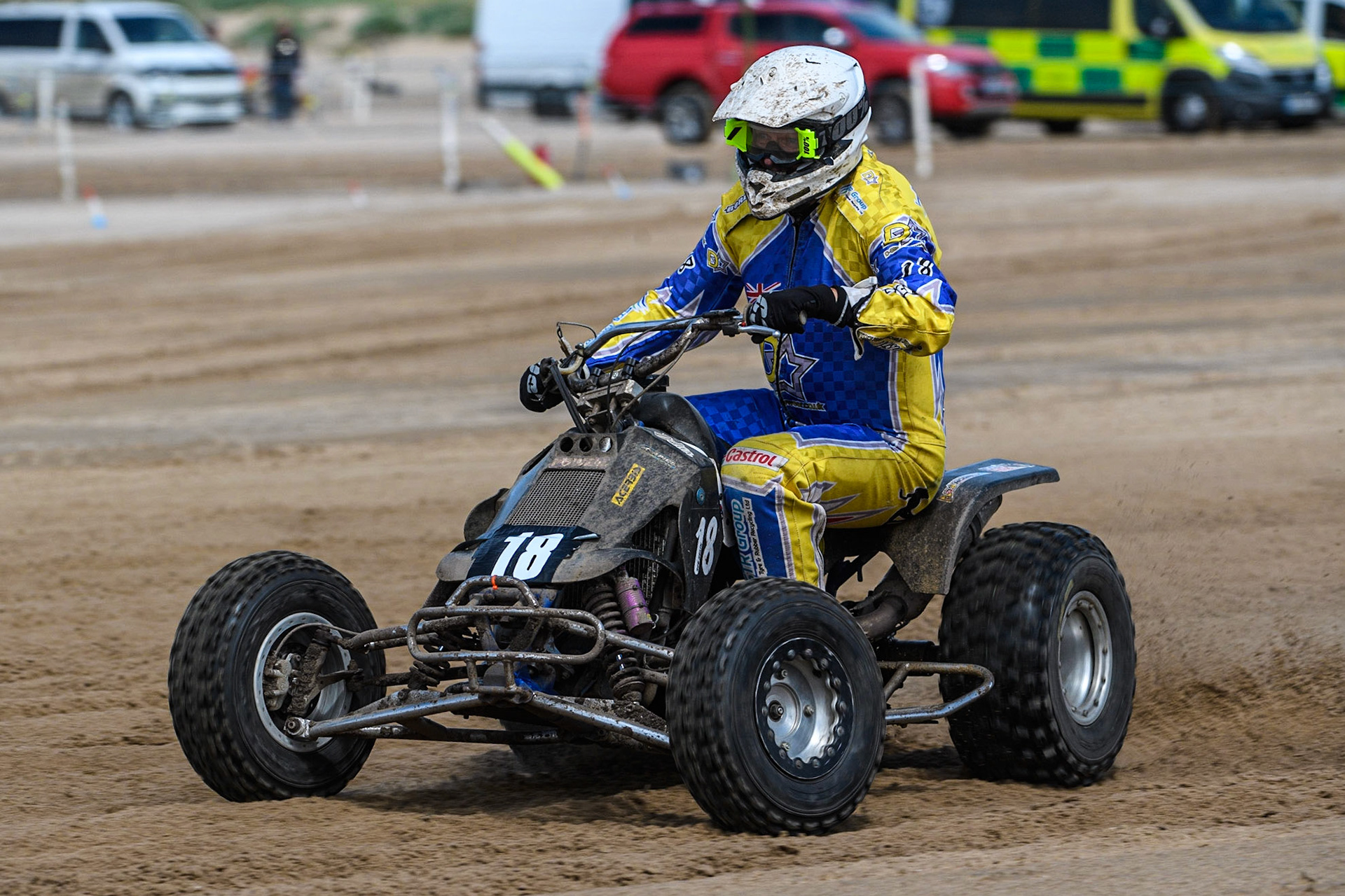 Rob Heath (18) in action  during the Fylde ACU British Sand Racing Masters Championship at  St Annes on Sea, Lancashire on Sunday 30th July 2023. (Photo: Ian Charles | MI News)