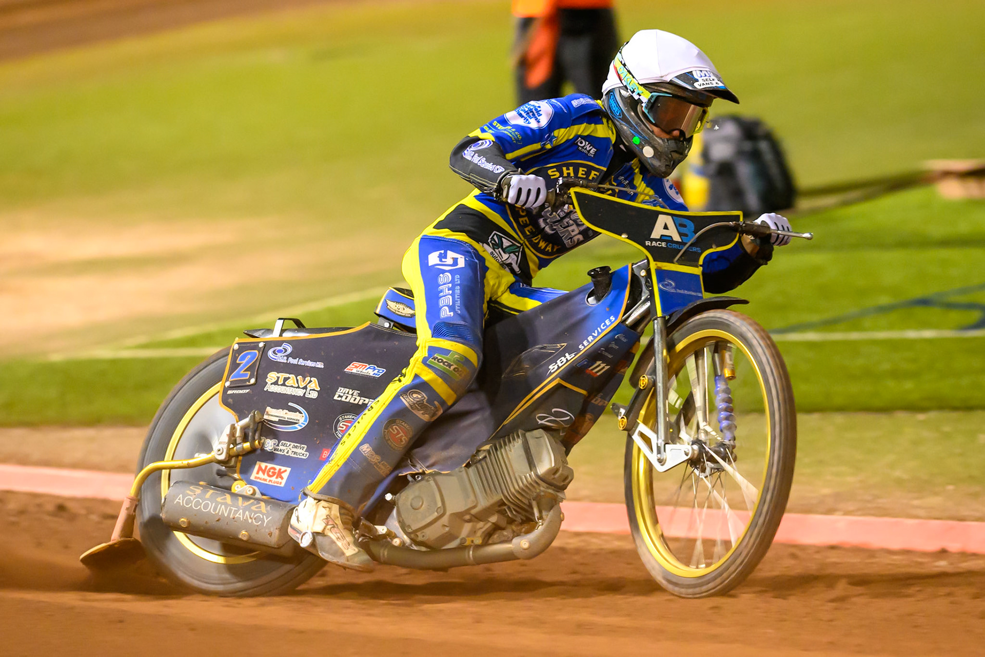 Anders Rowe of Sheffield Tigers in action during the Rowe Motor Oil Premiership match between Belle Vue Aces and Sheffield Tigers at the National Speedway Stadium, Manchester on Monday 14th September 2026. (Photo: Ian Charles | MI News)