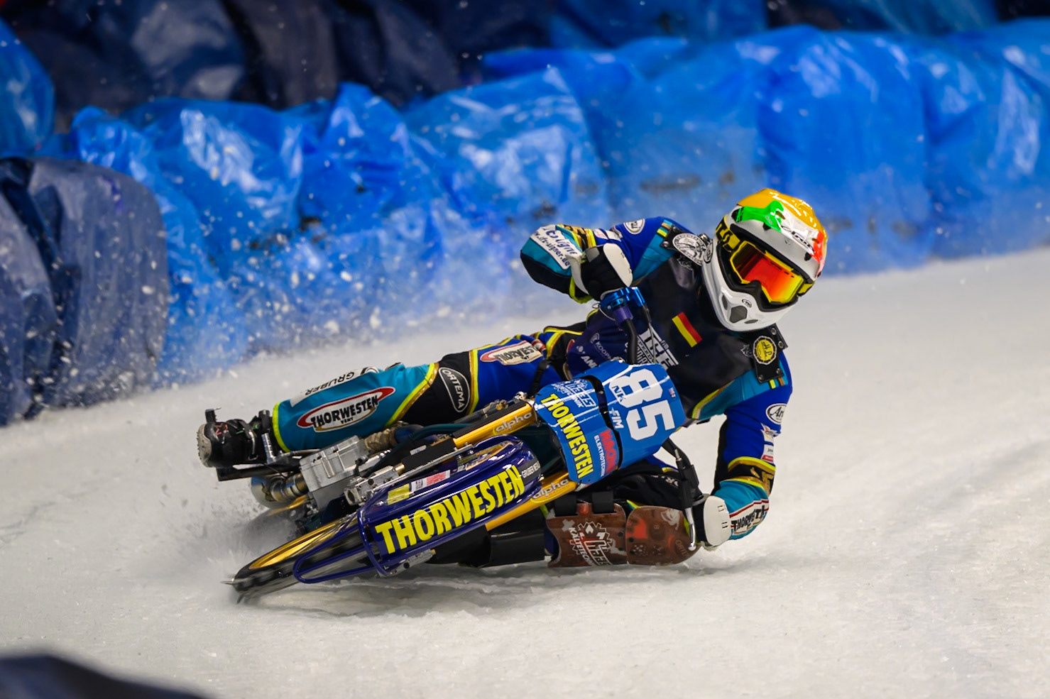 Luca Bauer (85) of Italy/Germany  in action during the Ice Speedway Gladiators World Championship Final 1 at Max-Aicher-Arena, Inzell on Saturday 14th March 2026. (Photo: Ian Charles | MI News)