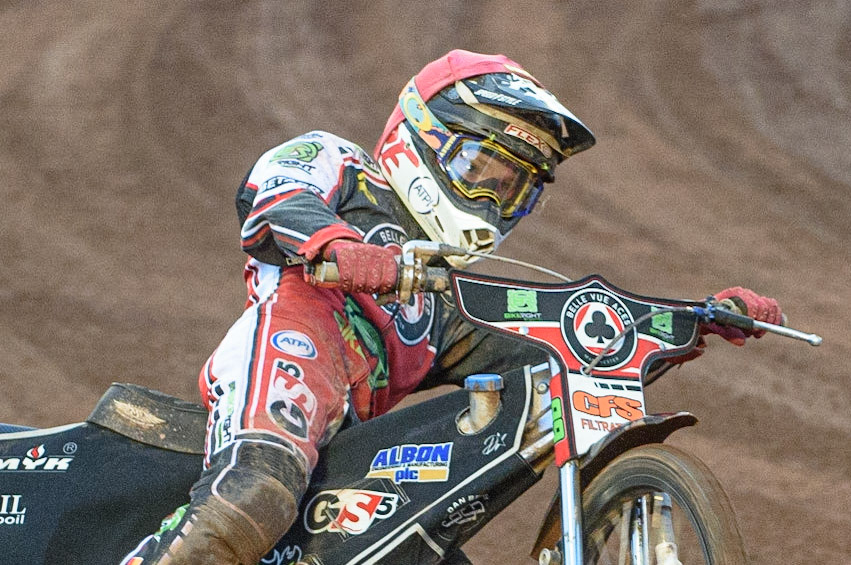 MANCHESTER, UK. AUGUST 23RD    Dan Bewley  in action  during the SGB Premiership match between Belle Vue Aces and King's Lynn Stars at the National Speedway Stadium, Manchester on Monday 23rd August 2021. (Credit: Ian Charles | MI News)