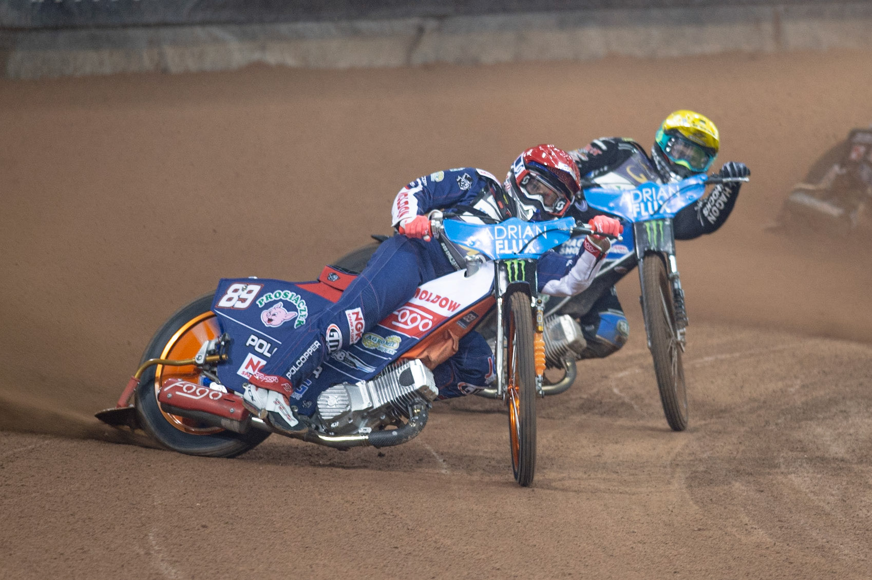 CARDIFF,WALES  Emil Saijfutdinov (Red) leads Jason Doyle (Yellow) during the ADRIAN FLUX BRITISH FIM SPEEDWAY GRAND PRIX at the Principality Stadium, Cardiff on Saturday 21st September 2019. (Credit: Ian Charles | MI News)