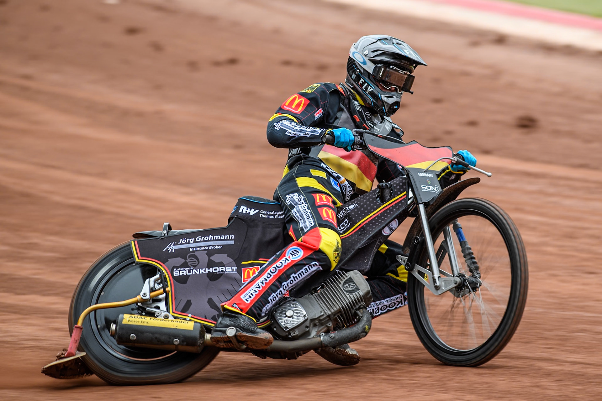 Patrick Hyjek of Germany practices during the Monster Energy FIM Speedway of Nations 2 (Under 21) Final at the National Speedway Stadium, Manchester on Friday 12th July 2024. (Photo: Ian Charles | MI News)