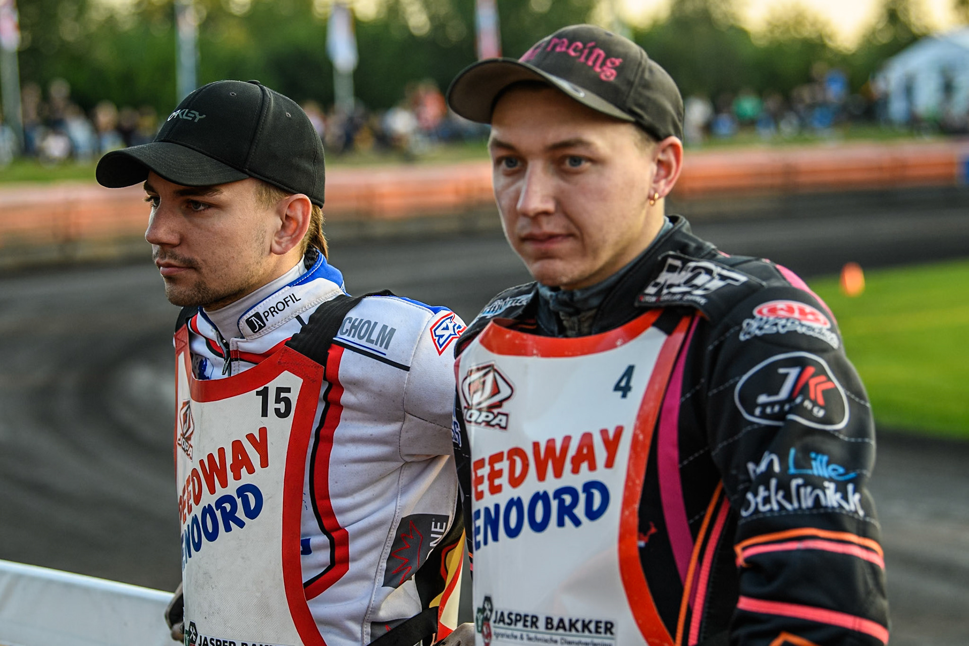 Patrick Baek of Denmark (Left) and Glenn Moi of Norway during the Golden JOPA Helmet at Sportpark Veenoord, Veenoord, Netherlands on Saturday 21st September 2024. (Photo: Ian Charles | MI News)