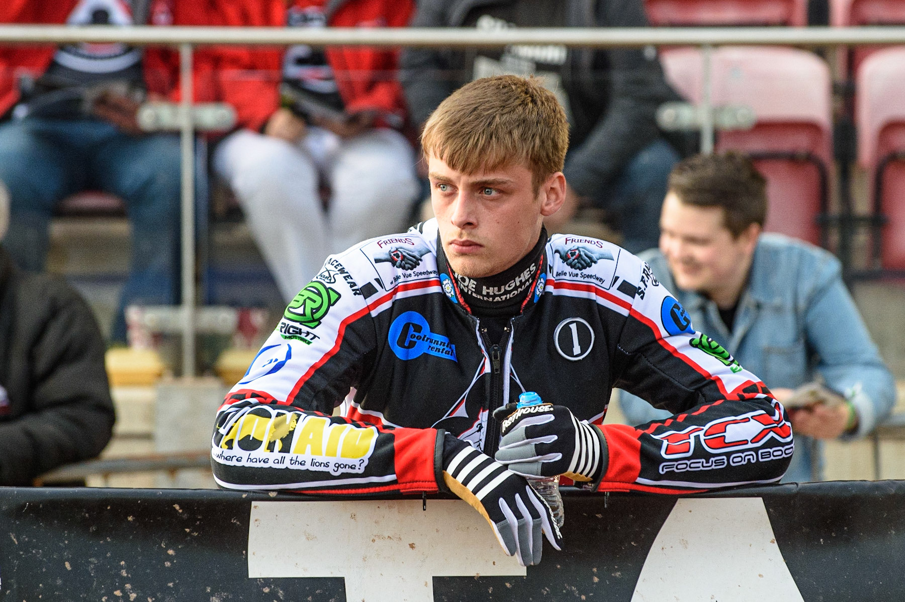 MANCHESTER, UK. MAY 28TH   Belle Vue Cool Running Colts rider Jack Parkinson-Blackburn  watches the junior championship racing during the British Junior Championship at the National Speedway Stadium, Manchester on Friday 28th May 2021. (Credit: Ian Charles | MI News)