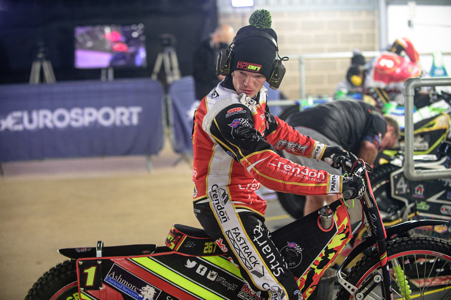 MANCHESTER, UK. OCT 11TH  Michael Palm Toft checks his bike during the SGB Premiership Grand Final 1st Leg between Belle Vue Aces and Peterborough Panthers at the National Speedway Stadium, Manchester on Monday 11th October 2021. (Credit: Ian Charles | MI News)