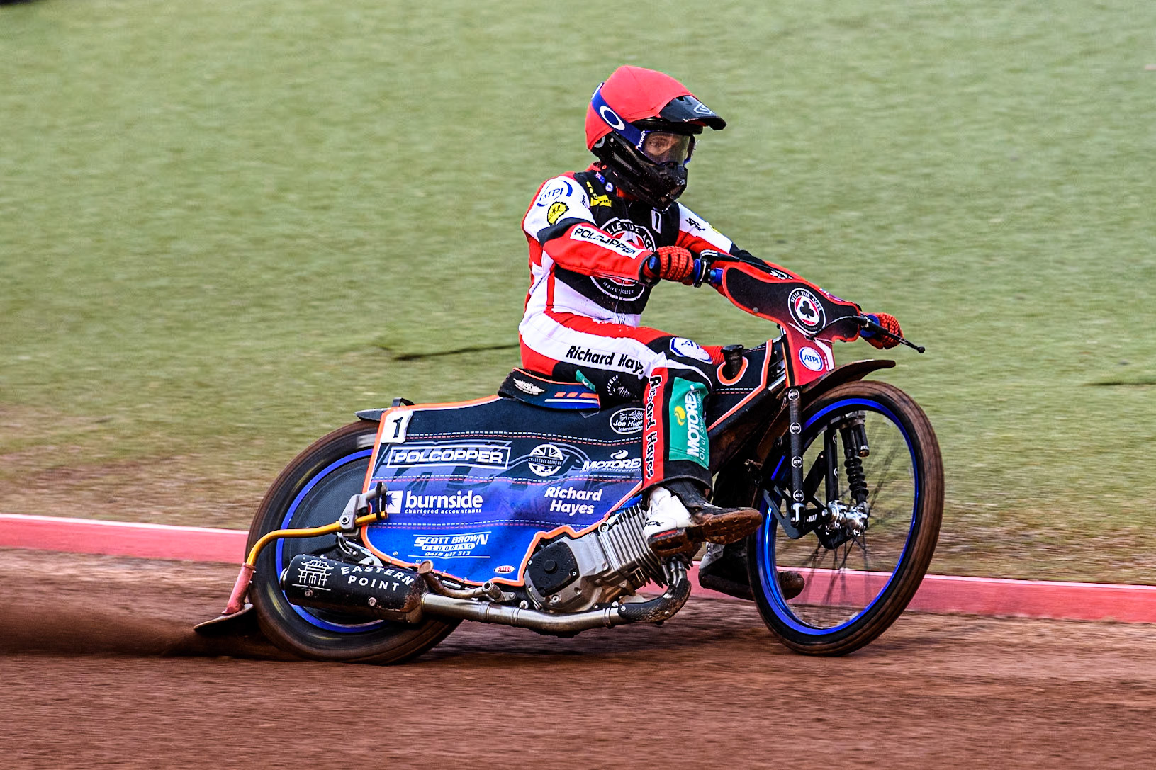 Belle Vue Aces' Brady Kurtz in action during the Rowe Motor Oil Premiership match between Belle Vue Aces and Oxford Spires at the National Speedway Stadium, Manchester on Monday 13th May 2024. (Photo: Ian Charles | MI News)