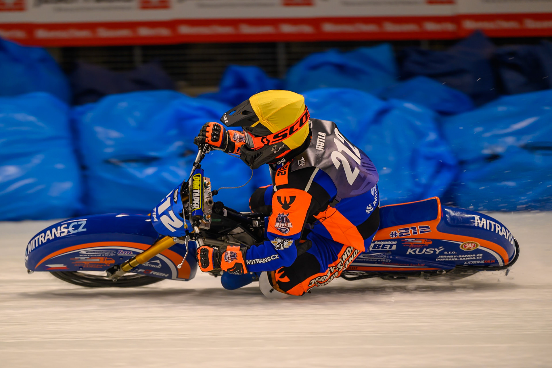 Lukas Hutla (212) of Czechia  in action during the Ice Speedway Gladiators World Championship Final 1 at Max-Aicher-Arena, Inzell on Saturday 14th March 2026. (Photo: Ian Charles | MI News)