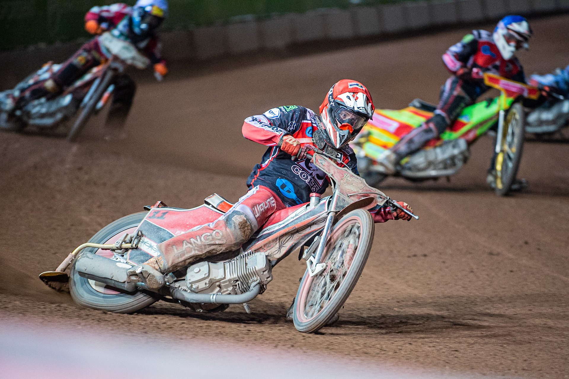 Photo: Ian Charles

Connor Bailey  (Red) leads Ben Woodhull  (Blue) and Jack Smith   (White)

Belle Vue Colts v Cradley Heathens, SGB National League KO Cup Semi Final 2nd Leg, Belle Vue National Speedway Stadium, Manchester, Wednesday 18  September  2019