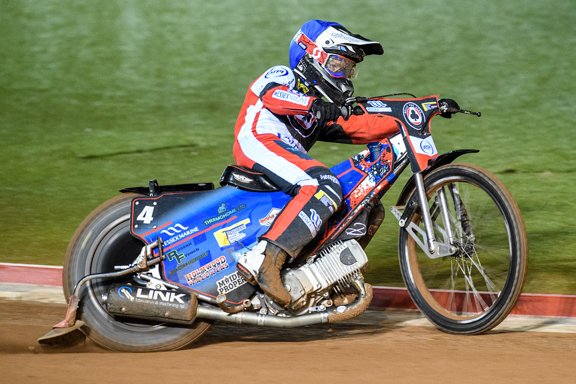 Belle Vue Aces' Ben Cook  in action during the Rowe Motor Oil Premiership Play Off Semi Final 2, 1st Leg match between Belle Vue Aces and Sheffield Tigers at the National Speedway Stadium, Manchester on Monday 16th September 2024. (Photo: Ian Charles | MI News)