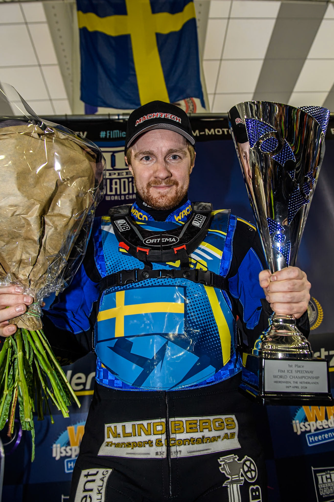 Sweden's Martin Haarahiltunen winner of the Grand Final in Final 3 during the FIM Ice Speedway Gladiators World Championship Final 3 at Ice Rink Thialf, Heerenveen on Saturday 6th April 2024. (Photo: Ian Charles | MI News)