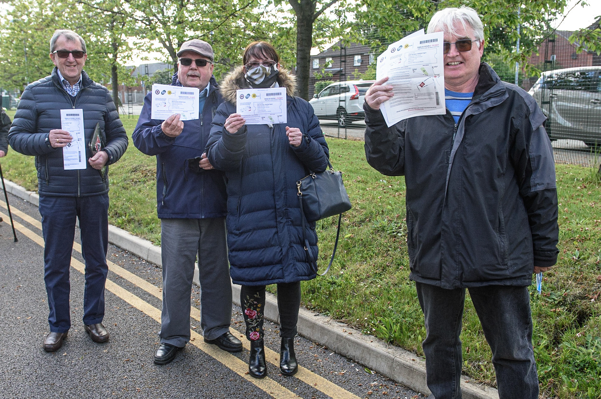 MANCHESTER, UK. MAY 17THFans wait to get in with their print at home tickets during the SGB Premiership match between Belle Vue Aces and Sheffield Tigers at the National Speedway Stadium, Manchester on Monday 17th May 2021. (Credit: Ian Charles | MI News)