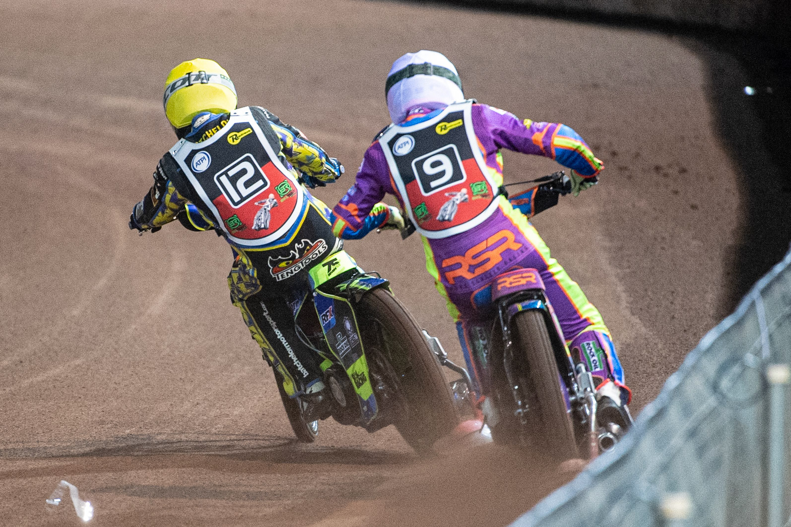 Photo: Ian CharlesRory Schlein (White) chases Troy Batchelor (Yellow)Peter Craven Memorial Trophy, National Speedway Stadium, Manchester Thursday  22  October  2020