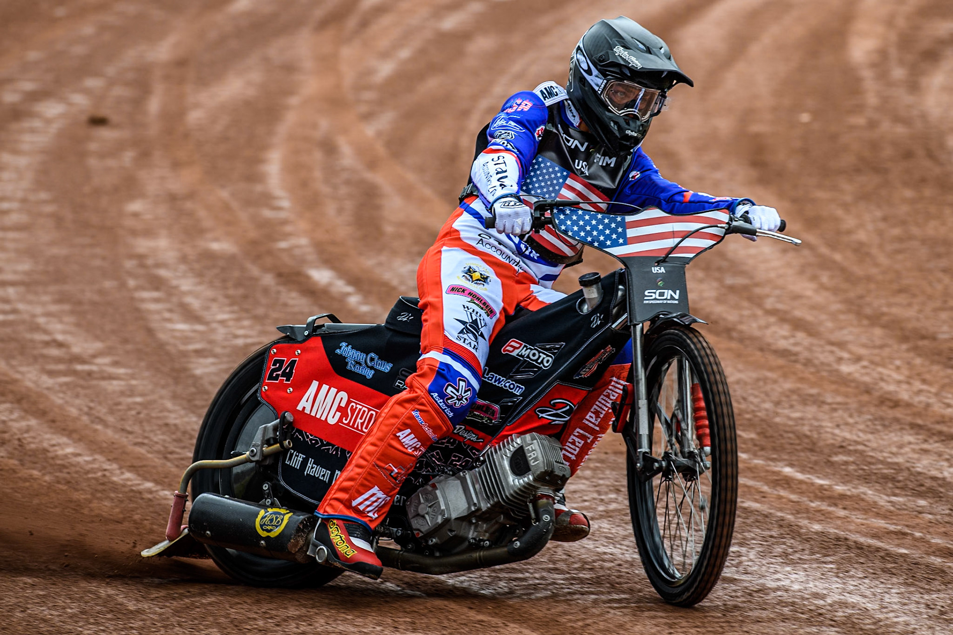 Gino Manzares of the USA practices during the Monster Energy FIM Speedway of Nation Semi Final 2 at the National Speedway Stadium, Manchester on Wednesday 10th July 2024. (Photo: Ian Charles | MI News)