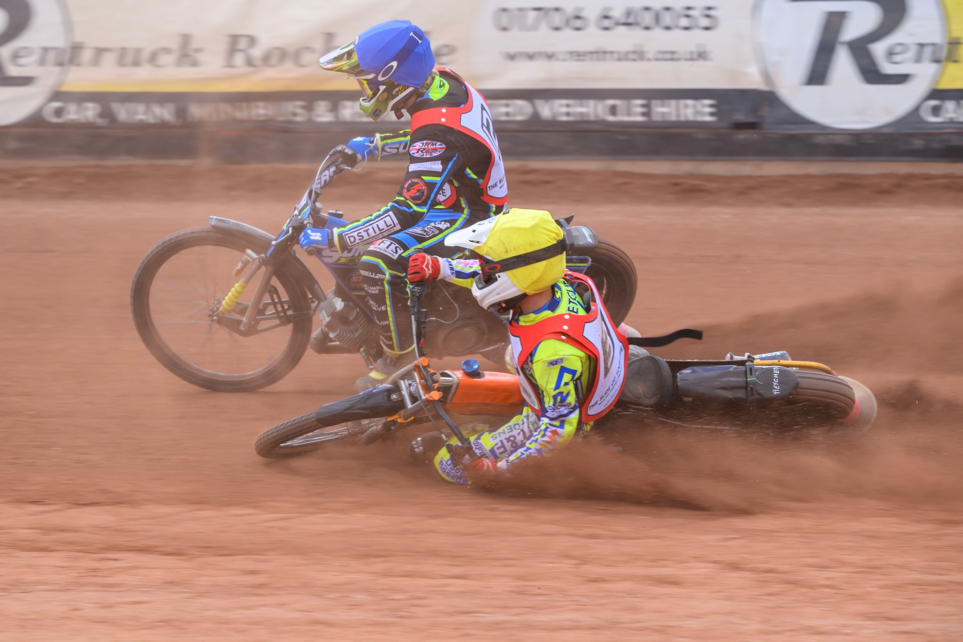JR ASHWORTH &amp; SONS COLTS ACADEMY INDIVIDUALHarry Fletcher in Yellow rides inside Senna Summers in Blue before he slides off during the JR Ashworth &amp; Sons Colts Individual at the National Speedway Stadium, Manchester on Sunday 10th May 2026. (Photo: Ian Charles | MI News)